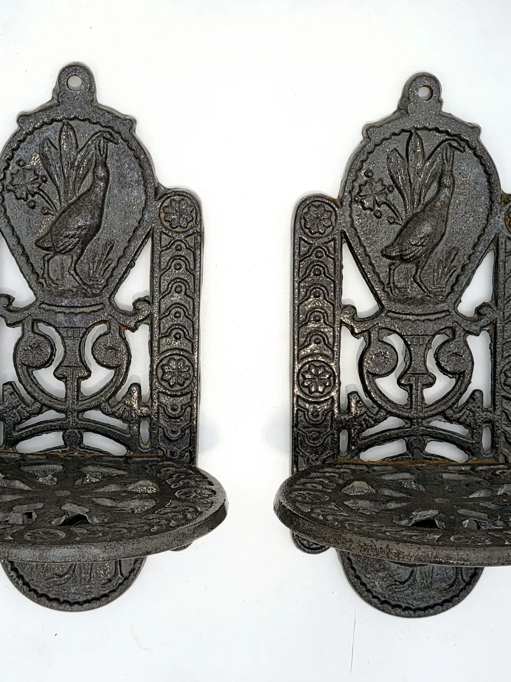 Antique Cast Iron Kiwi Bird Wall Mount Sconces, a Pair
